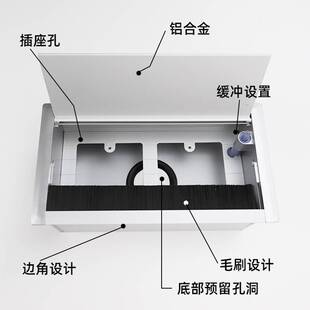 铝合金办公桌穿线孔盖板可装86面板线槽盒会议桌穿线盒缓冲隐藏盒