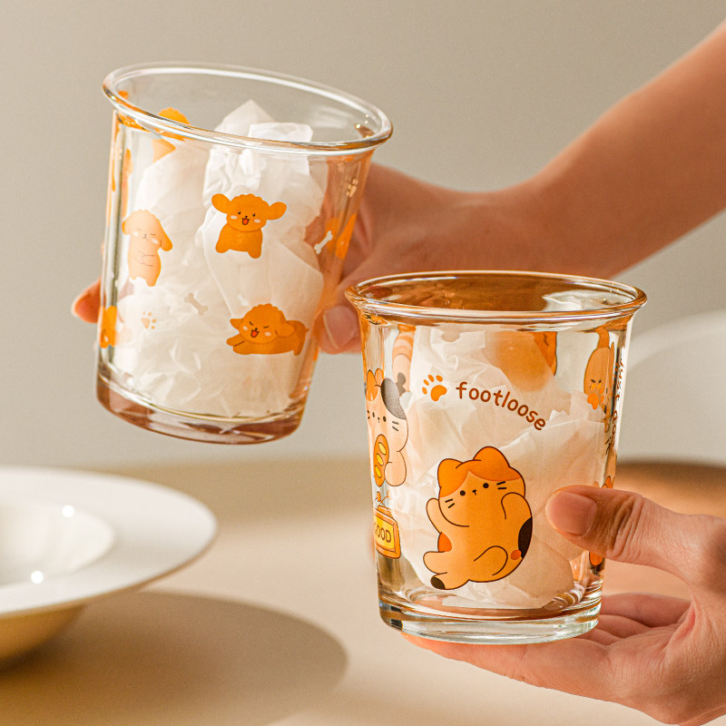 可爱卡通玻璃杯子家用喝水杯高颜值牛奶杯果汁杯啤酒杯ins咖啡杯,餐饮具,玻璃杯,淘宝优惠券,粉丝福利购,淘宝优惠卷