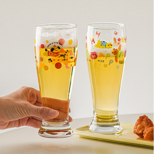 卡通啤酒杯大容量玻璃水杯家用扎啤杯高颜值冷饮杯果汁牛奶杯子