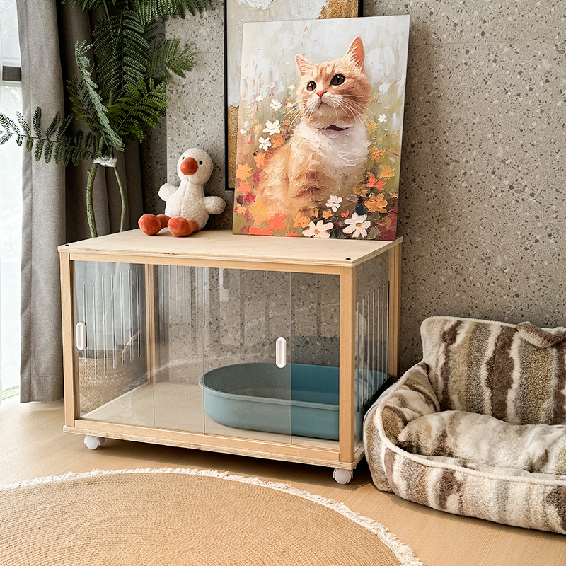 全景猫砂盆柜透明简约实木不占地