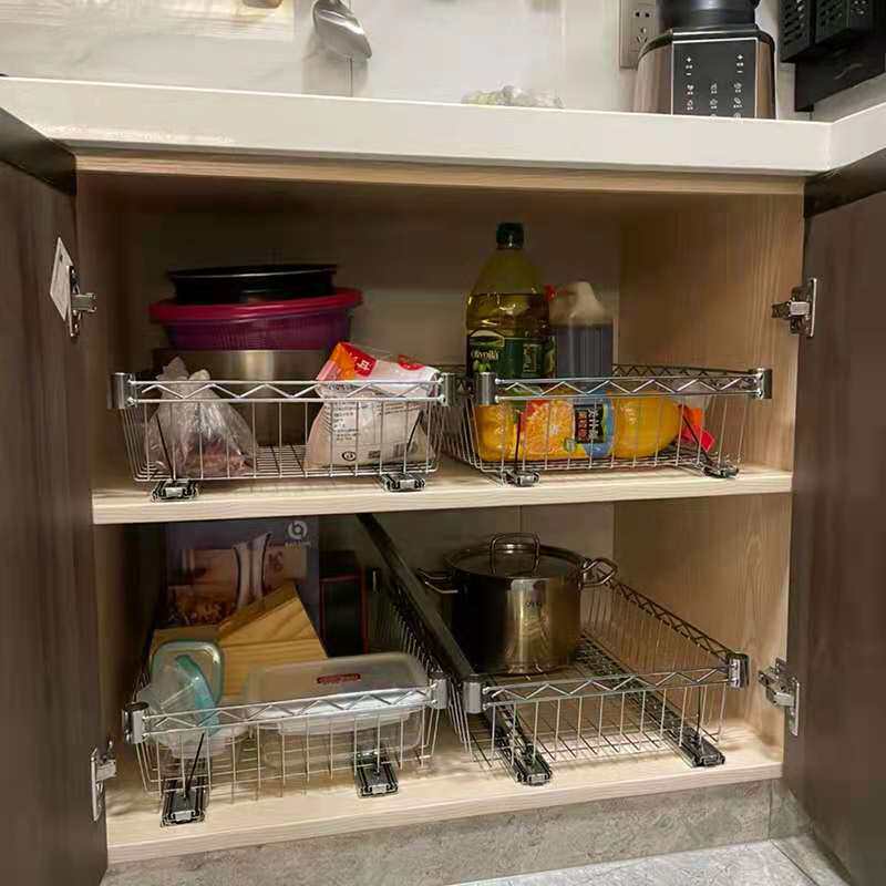 速发自由组合橱柜拉篮厨子房物架收纳储物篮衣柜抽屉式架置滑轨道