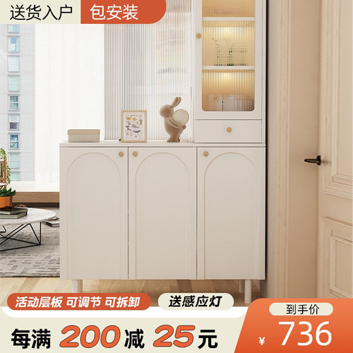 速发奶油风玄关柜客厅屏风隔断柜现代简约鞋柜收纳柜一体小户型间