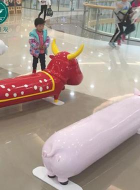 玻璃钢厂家 动物仿真雕塑座椅 商场美陈儿童休闲椅长凳休闲椅定做