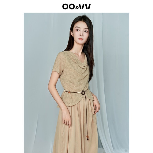 oo&vv轻熟优雅风荡领亚麻上衣+吊带裙两件套女2026夏收腰气质穿搭