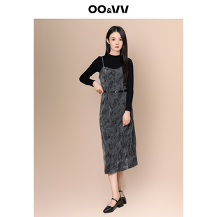 气质两件套 女2025秋冬新款 oo&vv复古绒面吊带连衣裙 圆领针织衫