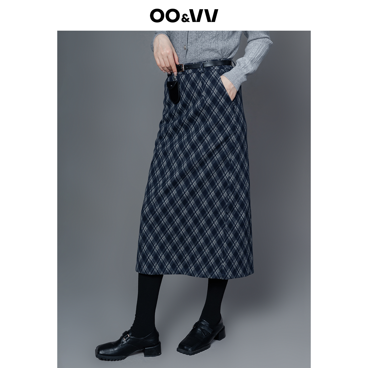 复古气质格子毛呢半身裙