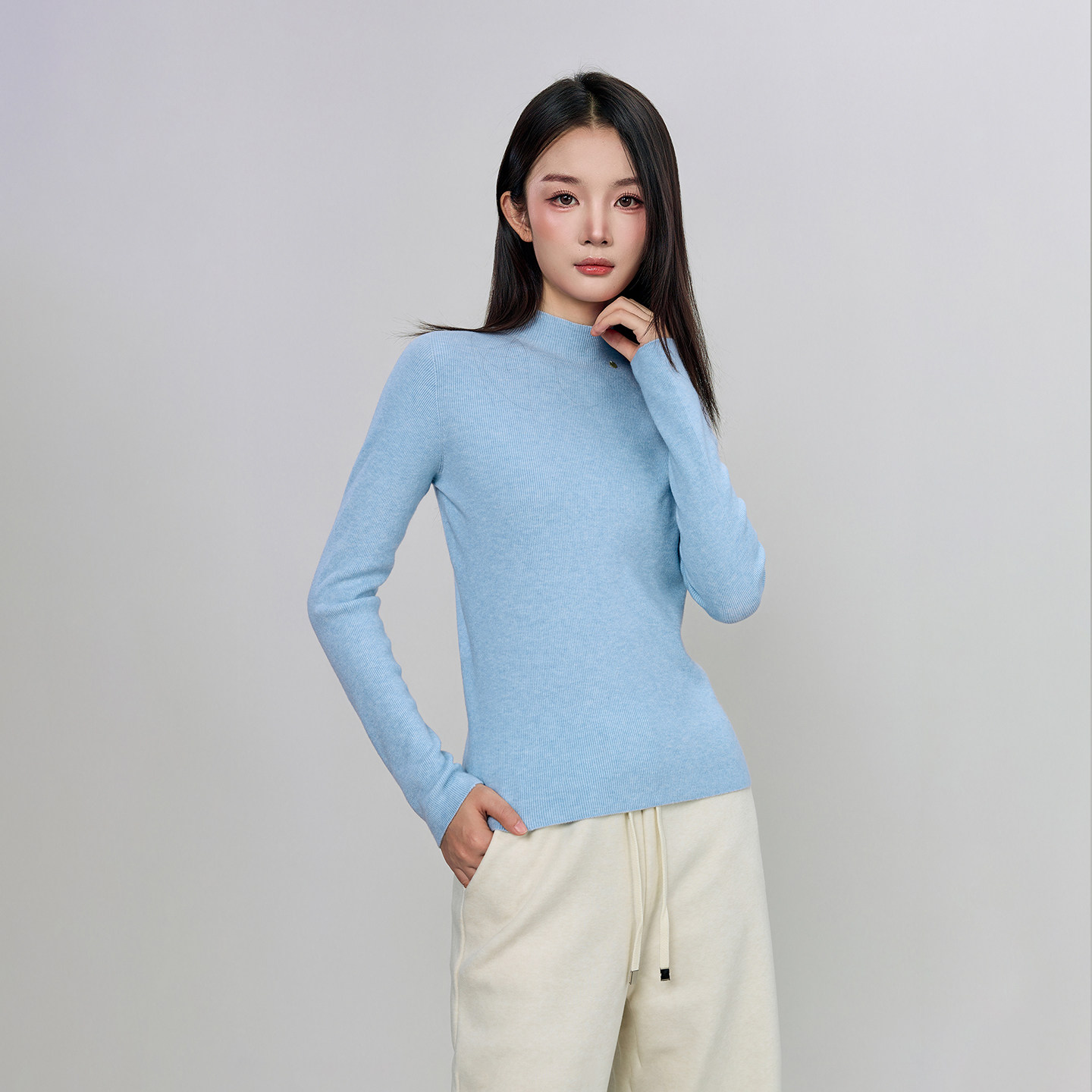 oo&vv极简半高领羊毛衫女2026秋冬多色修身显瘦长袖打底针织衫新 底秋实拍商品图