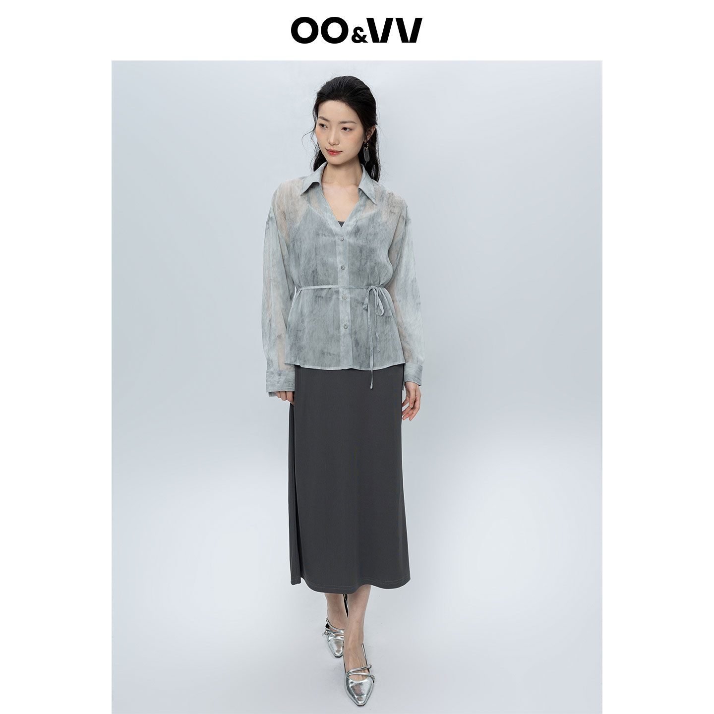 oo&vv国风扎染系带衬衫+吊带连衣裙女2025夏新款宽松休闲两件套