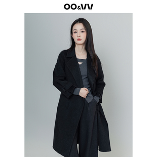oo&vv老钱风双面羊毛大衣女25冬中长款黑色毛呢保暖外套极简廓形