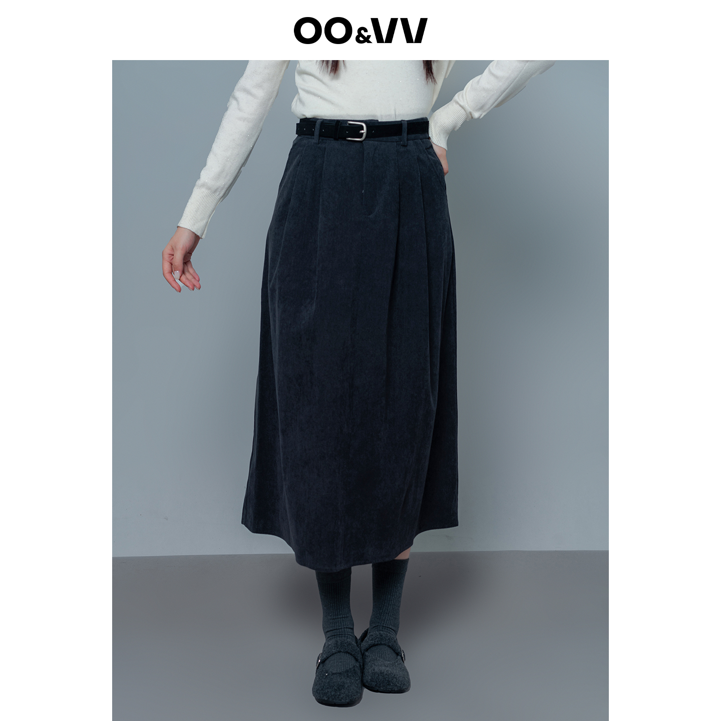 oo&vv宽松舒适灯芯绒半身裙女2025秋冬遮胯小个子显高伞裙长裙