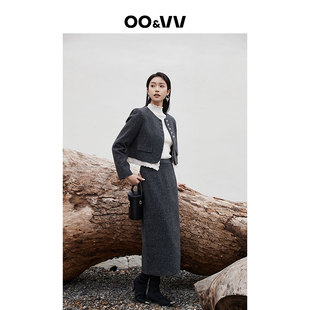 oo&vv羊毛呢混纺套裙蕾丝拼接上衣2025时尚 亮片包臀半身裙女冬