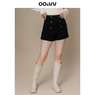 子 直筒微阔高腰提臀休闲女裤 oo&vv双排扣毛呢短裤 女2025秋冬新款