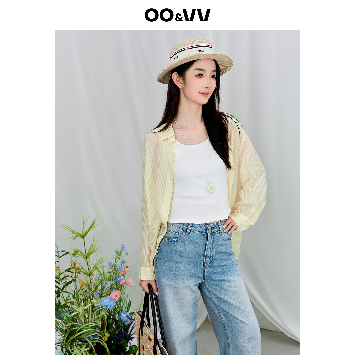 oo&vv休闲慵懒风莱赛尔翻领长袖衬衫+背心吊带两件套女2026夏时尚图片