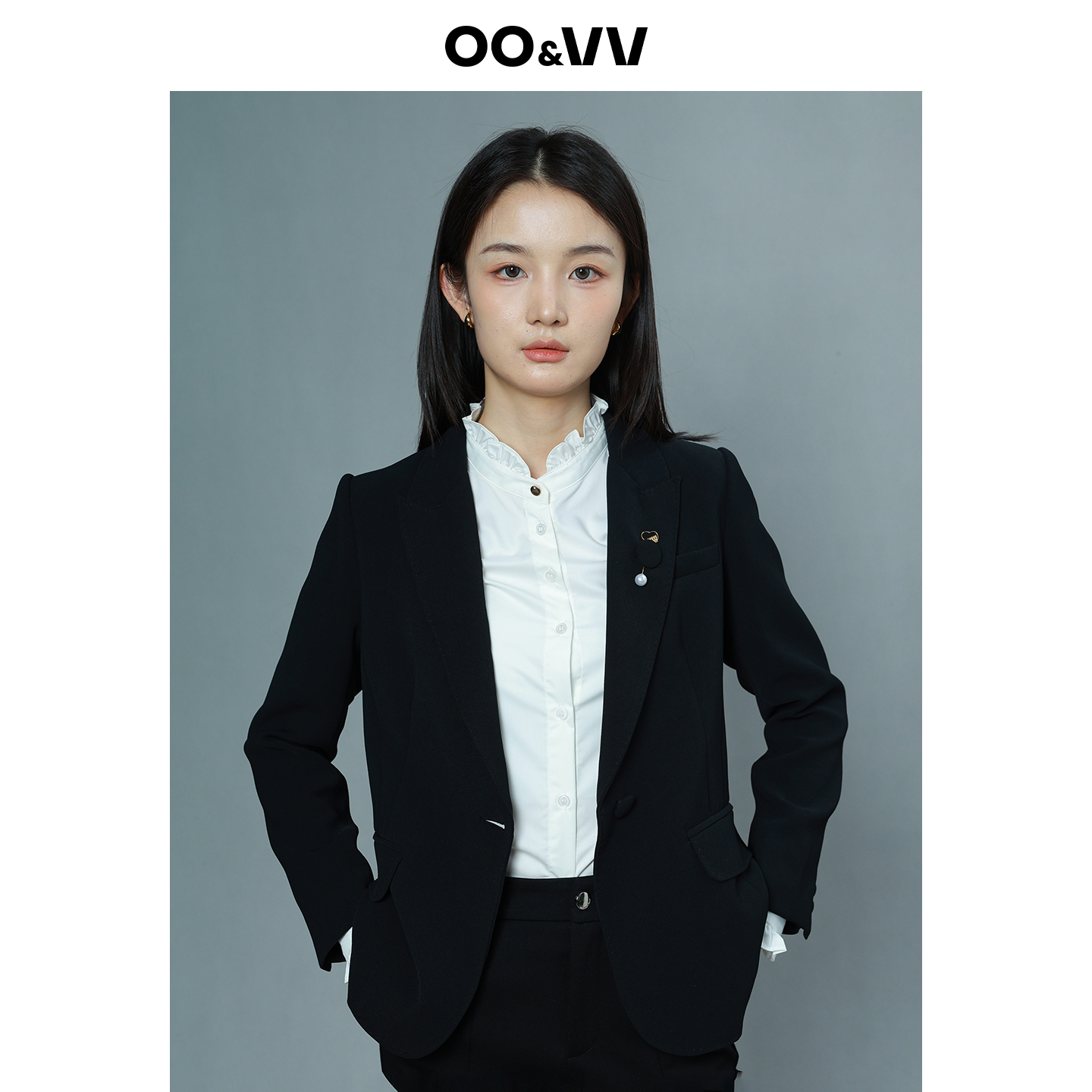 oo&vv2025秋新款时尚气质款职业风一粒扣西装外套女正肩长袖上衣