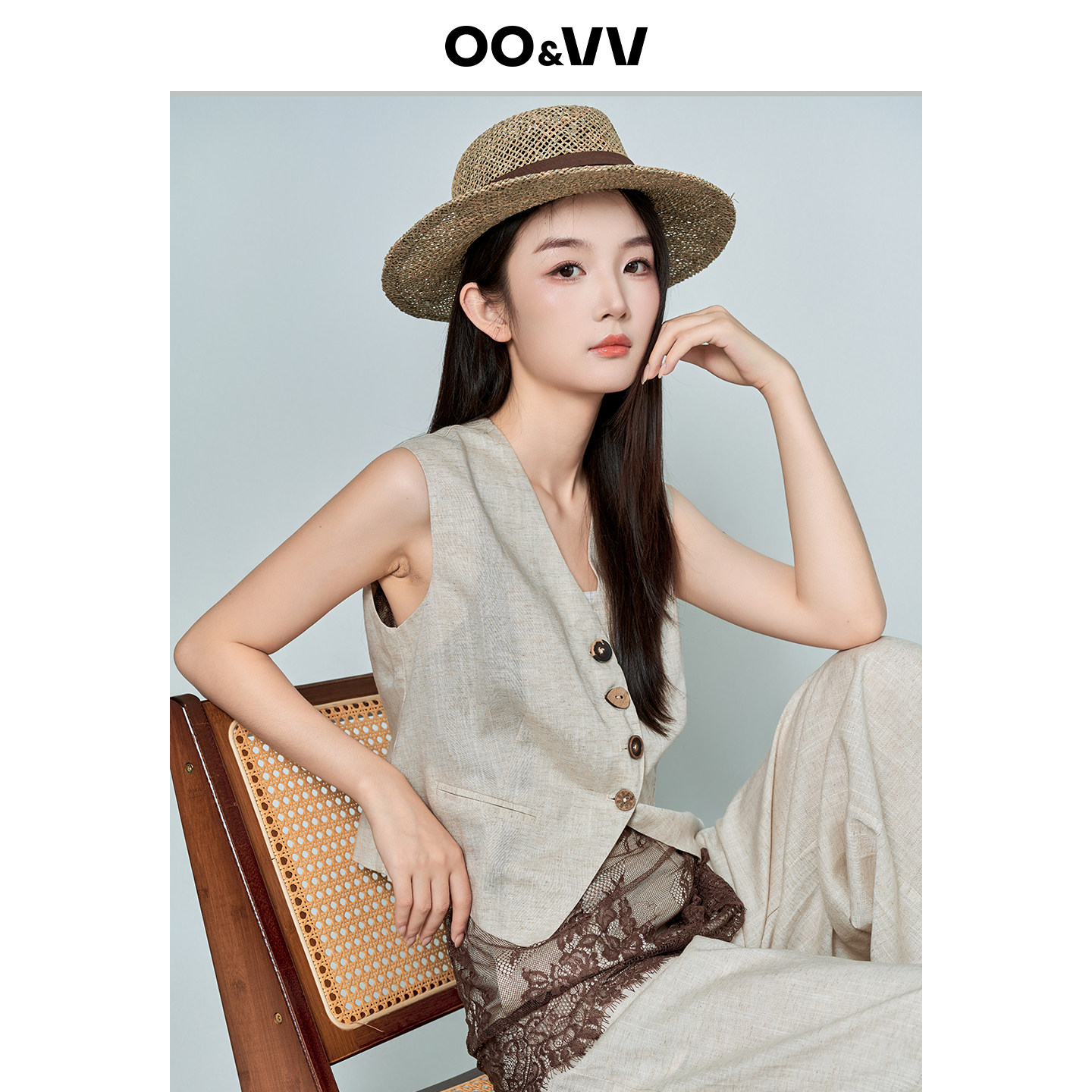 oo&vv轻熟风西装马甲+蕾丝休闲长裤女2026夏高级感穿搭两件套亚麻
