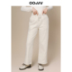 休闲阔腿长裤 oo&vv米白色舒适保暖高腰直筒卫裤 女2025秋冬新款 子