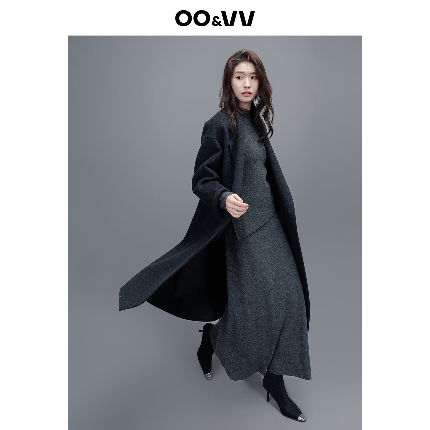 oo&vv加厚双面羊毛呢大衣女2025冬季新款舒适保暖莱赛尔羊绒外套