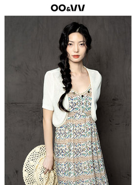 oo&vv设计感针织开衫女2025夏新款法式气质显瘦短袖坎肩上衣外套