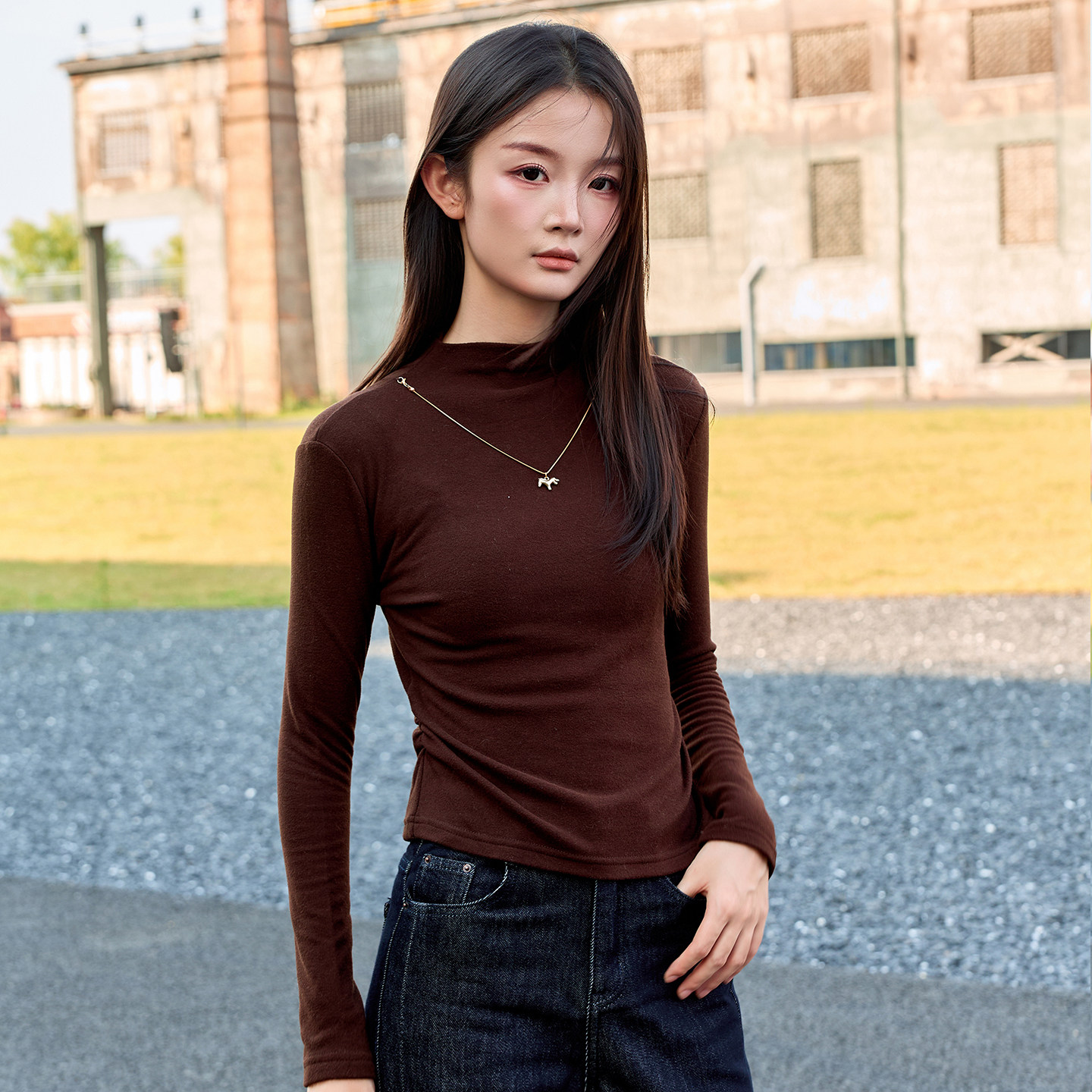 oo&vv中古职场美学修身打底长袖T恤女2026秋冬收腰舒适弹力针织衫