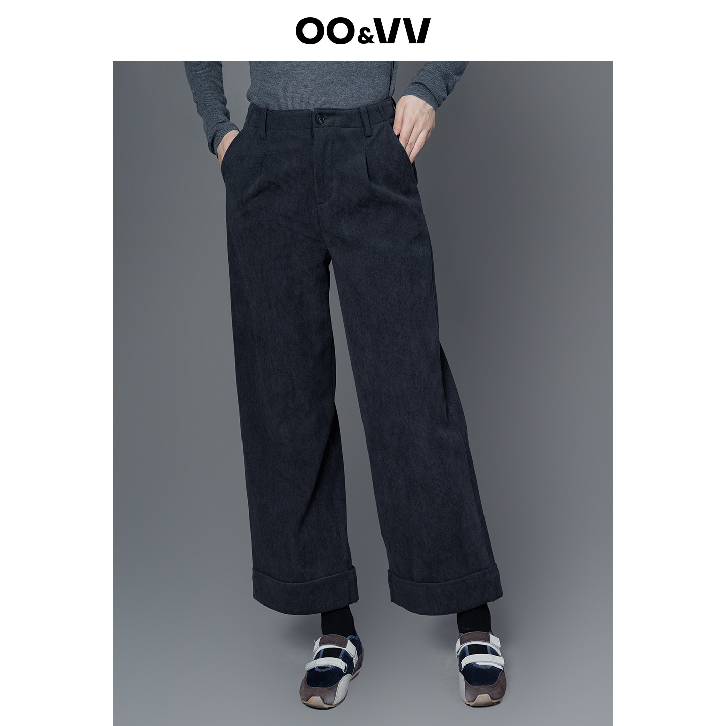 oo&vv纯色灯芯绒裤子小个子休闲裤女25秋冬新款高腰微喇阔腿裤女