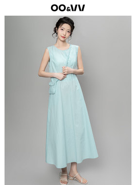 oo&vv纯棉飘逸连衣裙女2025夏新款纯色气质显瘦无袖背心裙通勤