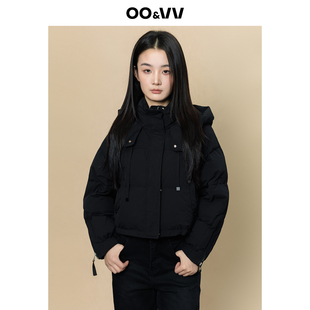 oo&vv极简风黑色连帽短款羽绒服女26冬立领加厚保暖面包服外套新