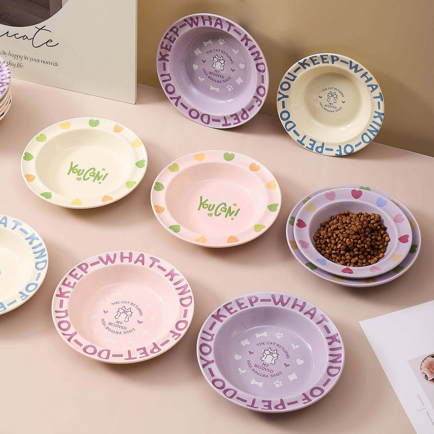 创意卡通护边飞碟盘家用陶瓷宠物碗猫碗狗碗宠物用品食盆猫猫饭碗,宠物/宠物食品及用品,猫狗碗/慢食碗,淘宝优惠券,粉丝福利购,淘宝优惠卷