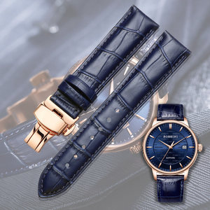 积豪JIUSKO手表带真皮原装男女士精钢蝴蝶扣款牛皮表链配件/20/22