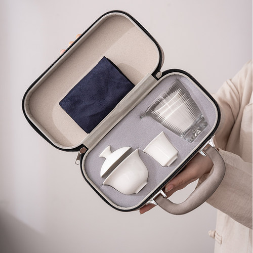 白瓷旅行茶具便携式陶瓷户外茶具旅游茶艺教学套装商务定制LOGO