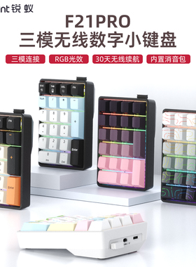 锐蚁F21无线数字小键盘三模蓝牙办公财务会记计算机迷你RGB小键盘