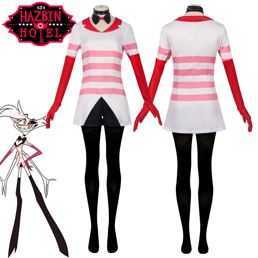 地狱客栈cos服哈兹宾酒店尘埃天使女生条纹衬衫cosplay安吉尔服装
