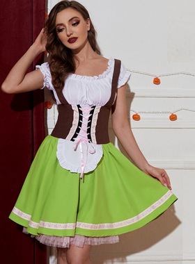 连衣裙绿色亚马逊热卖德国啤酒节衣服巴代利亚民族风外贸新款欧美