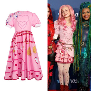 新款后裔4cos服红心皇后的崛起女童红色连衣裙cosplay舞台演出服