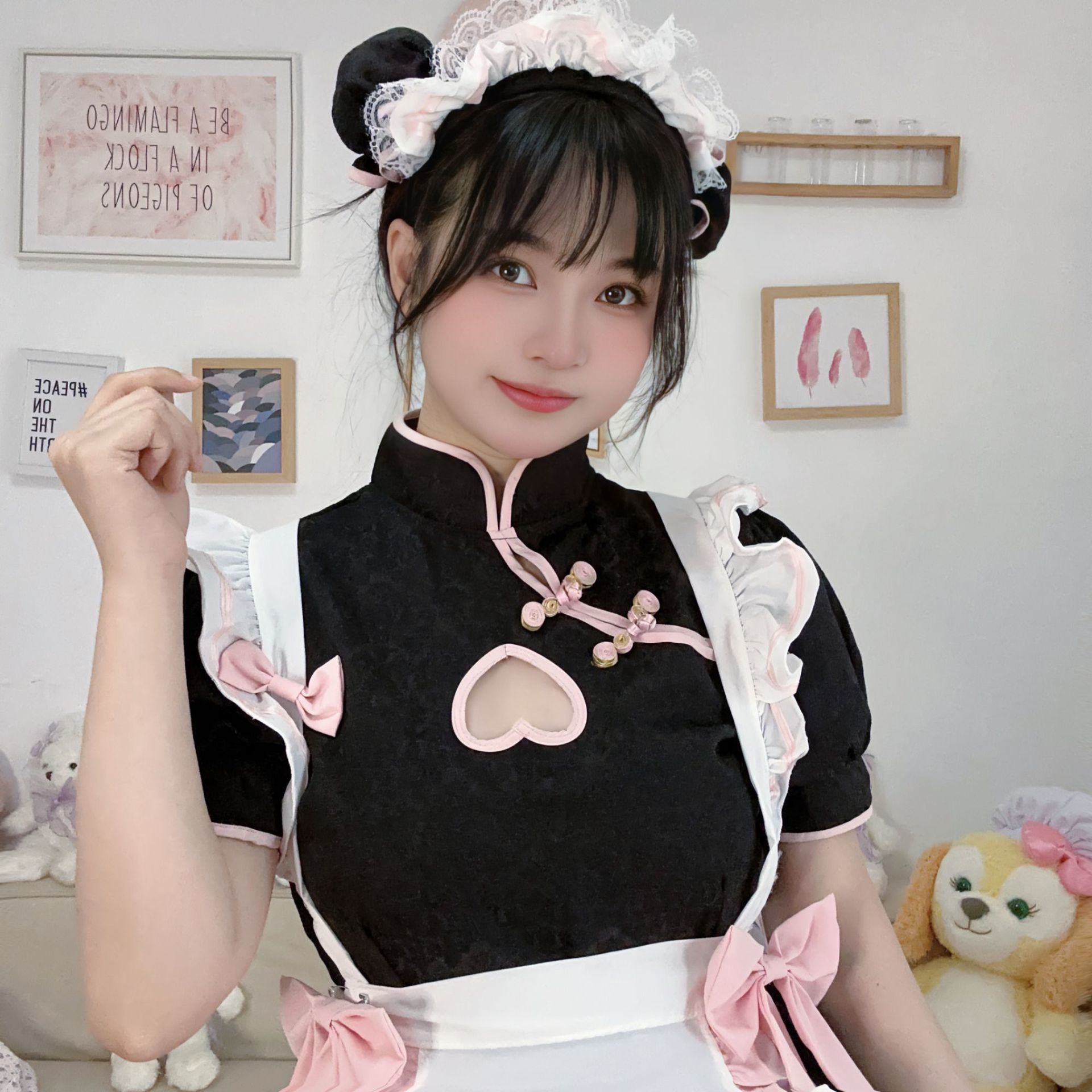 女佣制服套装连衣裙镂空新中式旗袍仆装洛丽塔CO原创中华风S