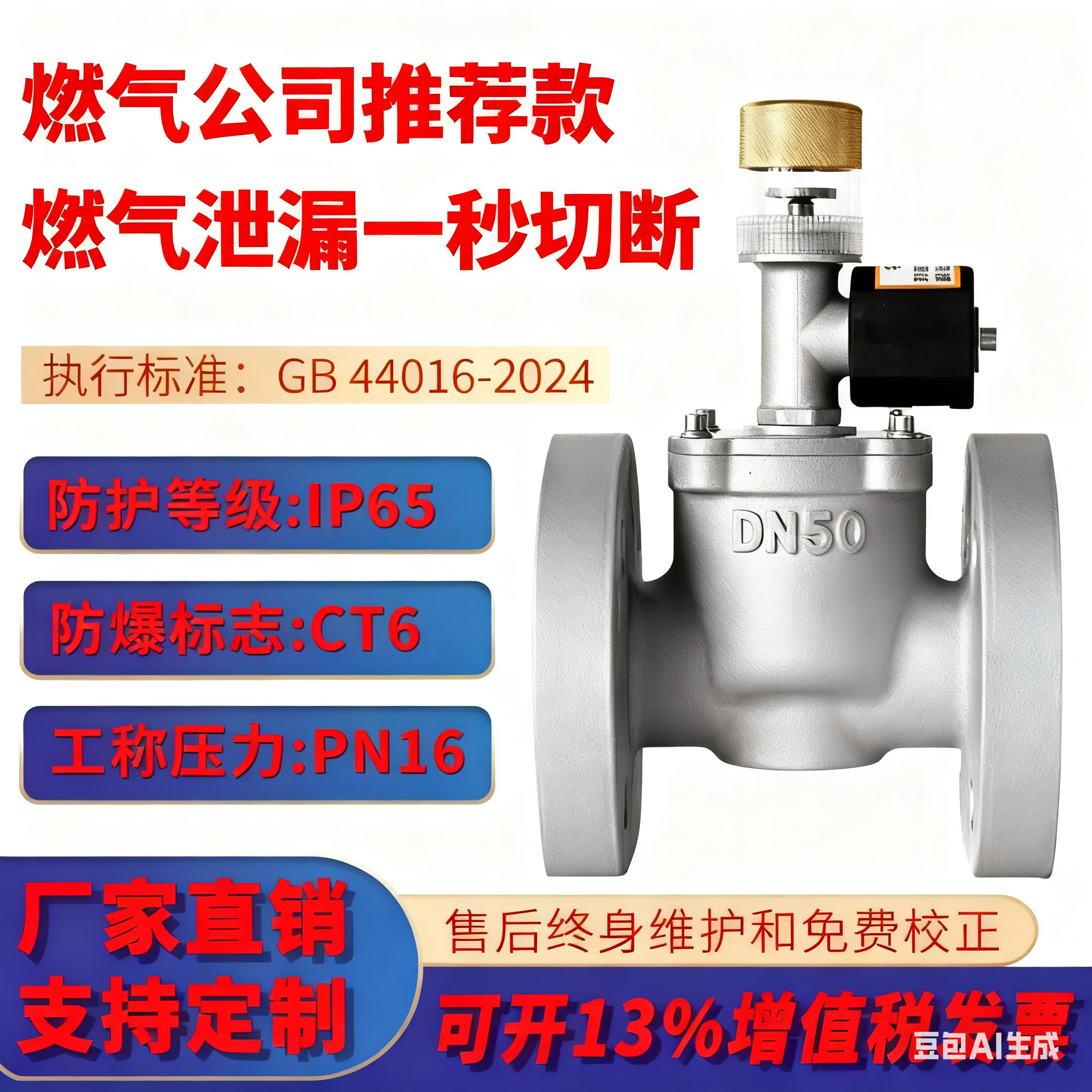 商用燃气泄漏报警器自动切断阀工业天然气阀门电磁式紧急控制法兰