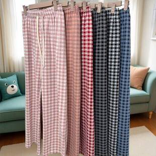 秋冬新款可外穿睡裤女德绒保暖休闲格子裤子遛弯宽松大码家居裤