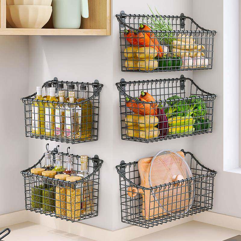 厨房壁挂式收纳篮置物架调料架蔬果收纳架浴室墙面护肤品收纳筐