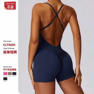 速干裸感运动连体服一体休闲跑步健身服紧身美背瑜伽服8605