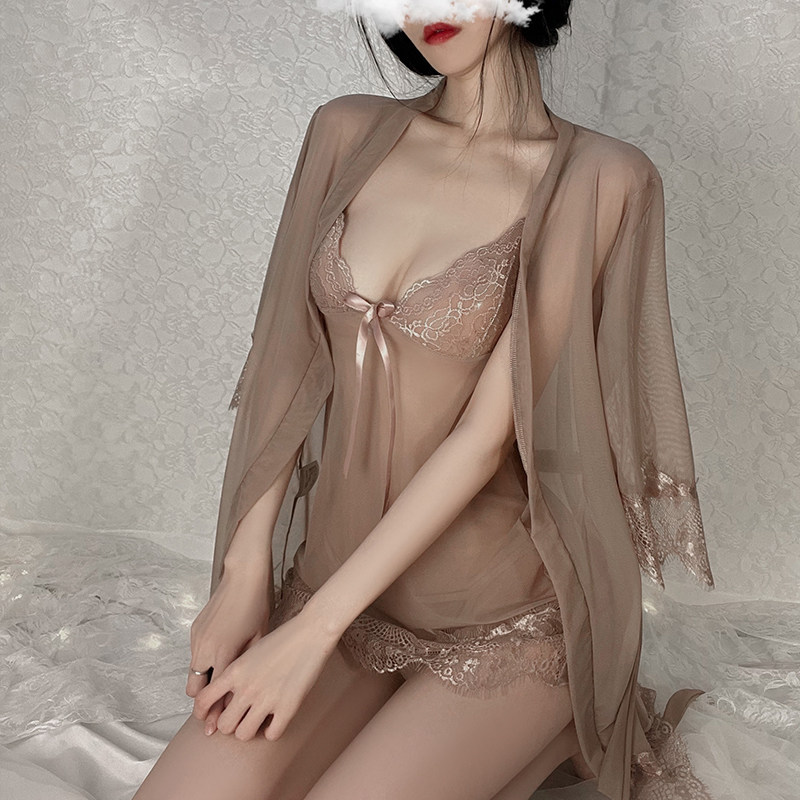 寻ta【泉】内衣性感蕾丝诱惑蝴蝶结吊带睡裙系带外袍家居服套装