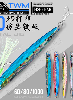 TWM 3D打印仿生铁板海钓慢摇飘落路亚饵假饵拟饵鲅鱼刀鱼饵船钓饵