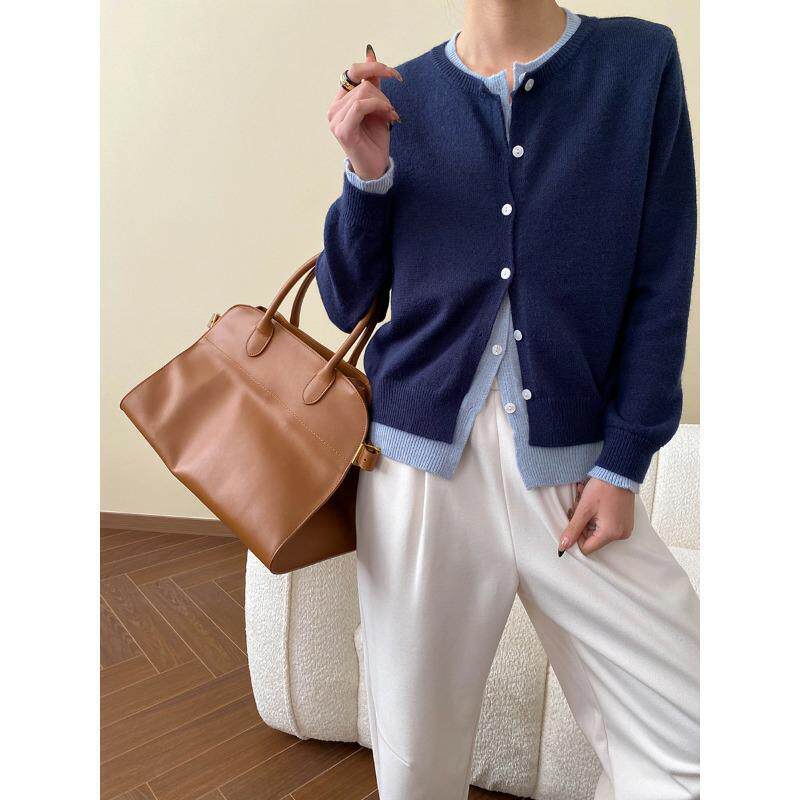 式叠穿 时髦感假两件撞色拼接显瘦打底针织开衫