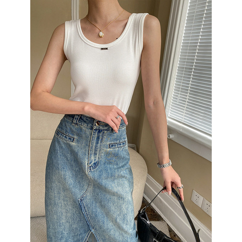 设计感 金属小标舒适百搭遮副乳大U领吊带背心