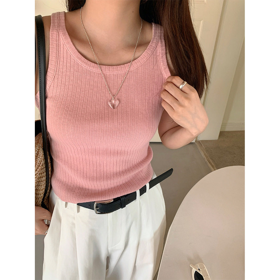 弹力U领吊带背心女夏纯色无袖内搭上衣SH百搭