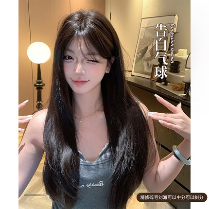 束朵假发女日常网红夏季新款长直发甜美韩系逼真自然修脸全头套式