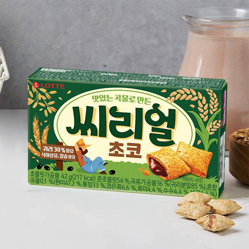 荞麦饼干韩国进口Lotte/乐天荞麦粗粮巧克力夹心饼干42g