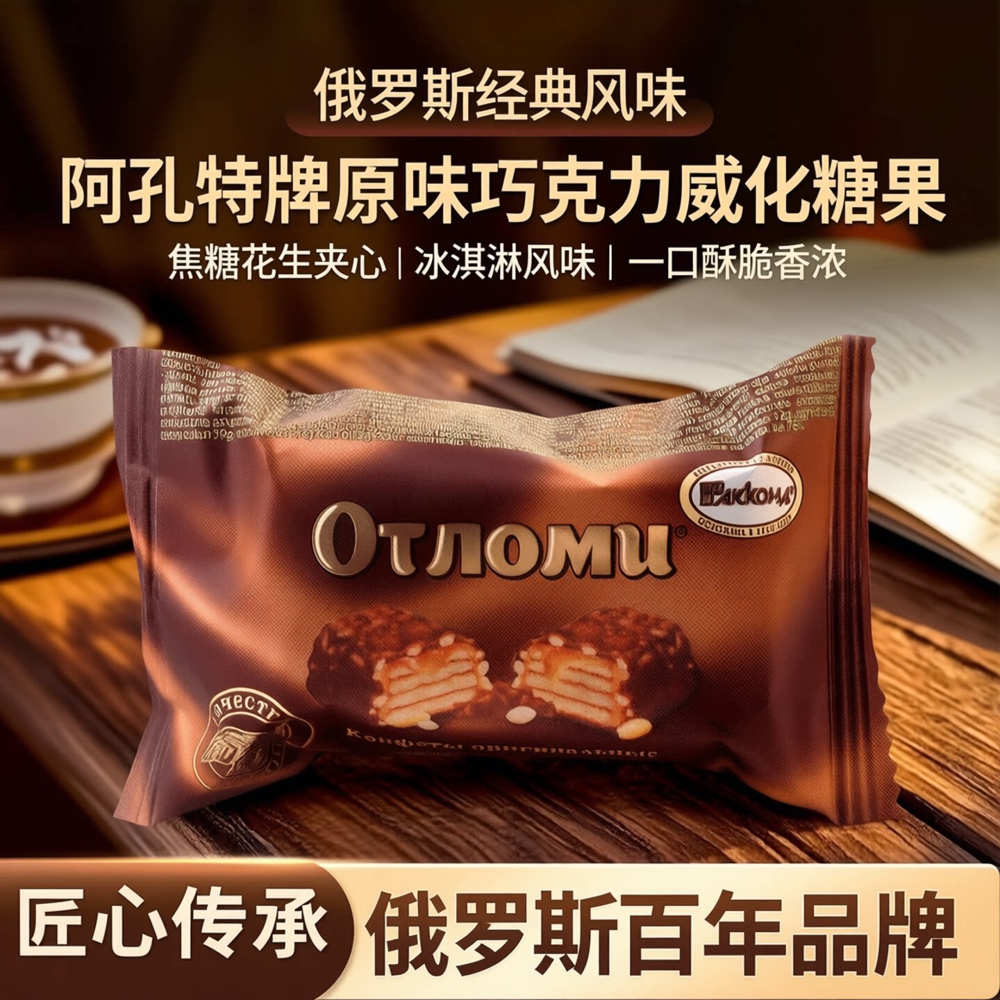 俄罗斯冰淇淋俄罗斯焦糖威化阿孔特牌休闲零食花生果仁夹心巧克力