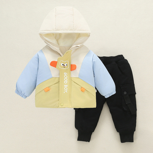 男童冬季棉衣棉裤套装加绒加厚一岁婴儿夹棉保暖衣服宝宝冬装棉服