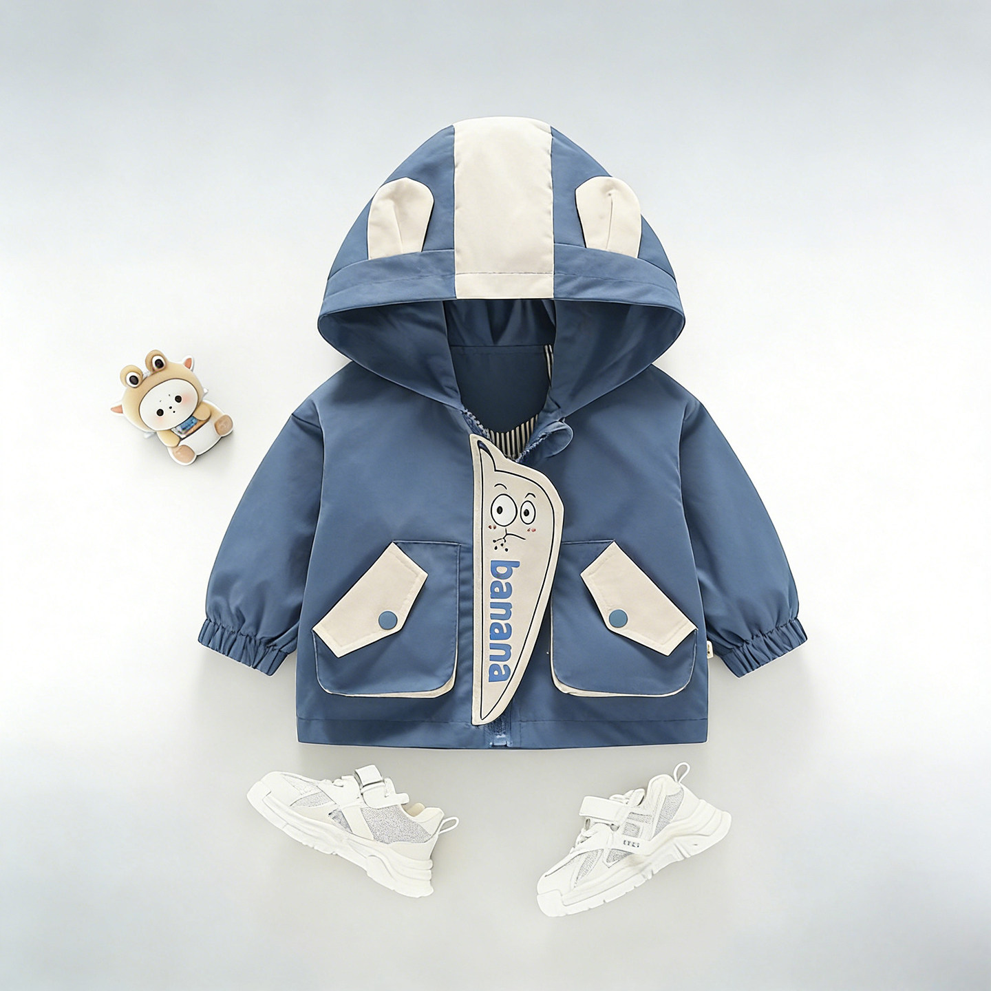 男宝宝春装卡通风连帽外套婴儿春秋新款婴儿休闲拉链夹克洋气童装
