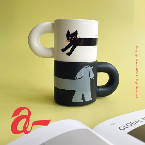 AMINUS陶瓷可爱猫狗情侣马克杯