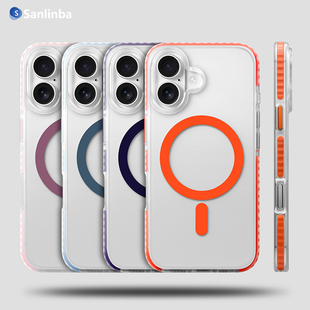 高级感环绕式 14彩色MagSafe保护壳新款 防摔手机套 Sanlinba金属感透明磁吸手机壳适用苹果iPhone16ProMax